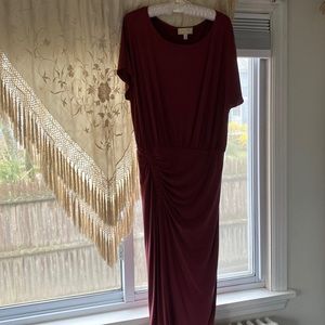 Wine colored, asymmetrical, Jersey cocktail dress